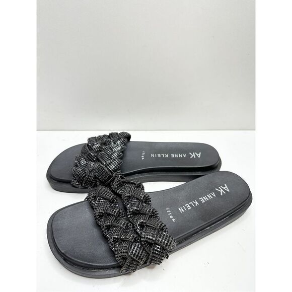 Anne Klein‎ Sandals Women 6 Black Journi Rhinestone Embellished Flat Slides - Picture 4 of 7